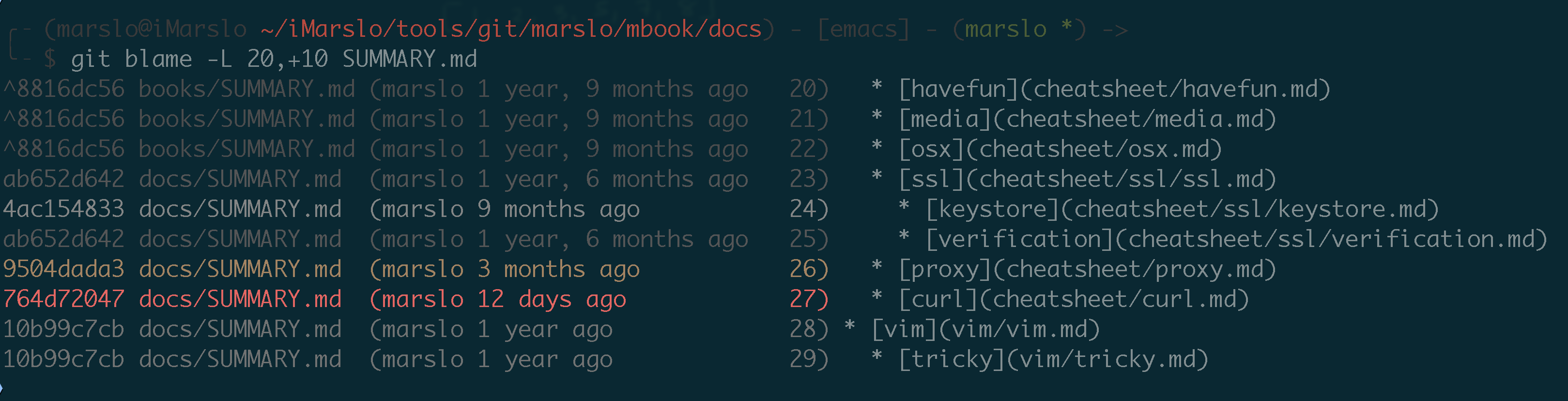 git blame color by age