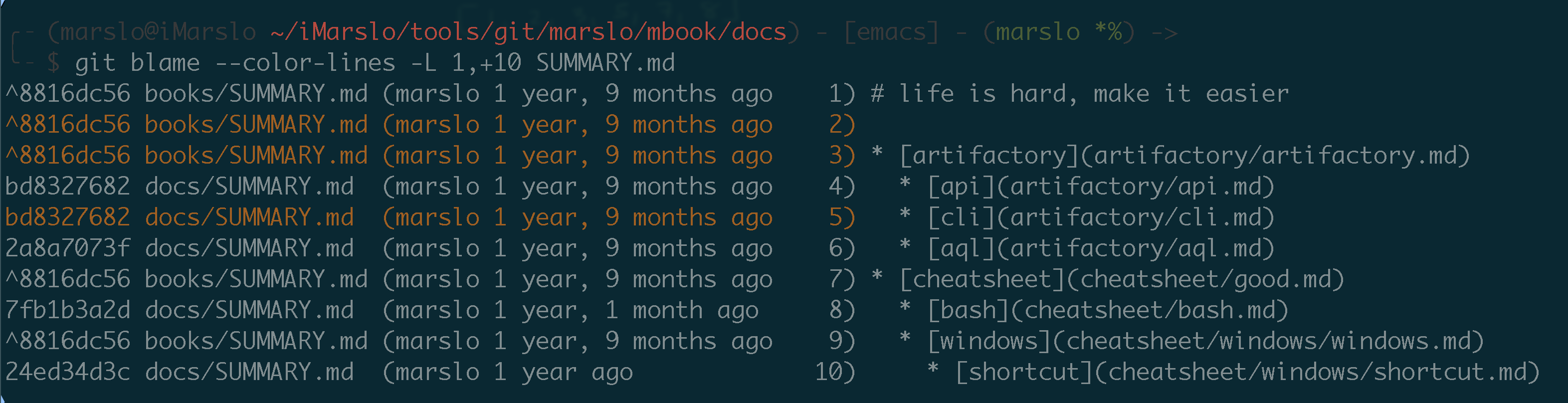 git blame color by lines