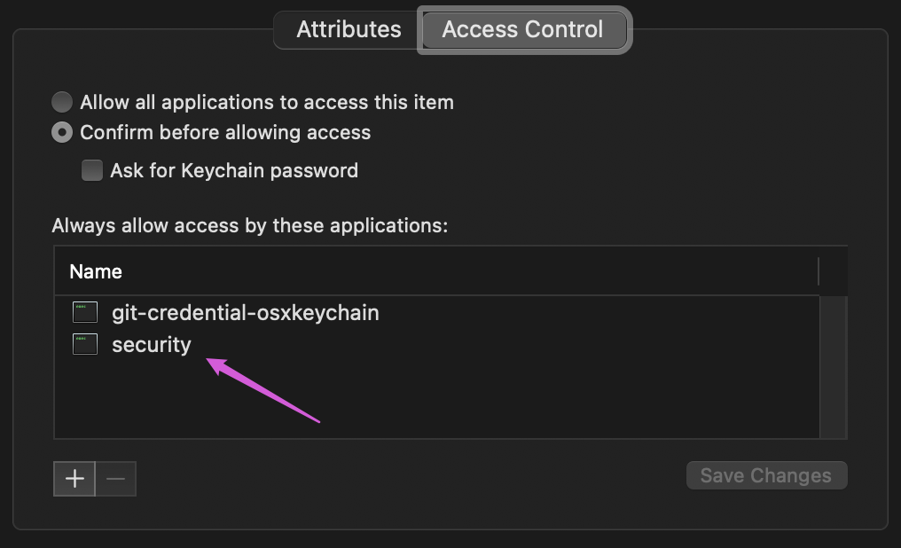 read password from keychain via `/usr/bin/security`