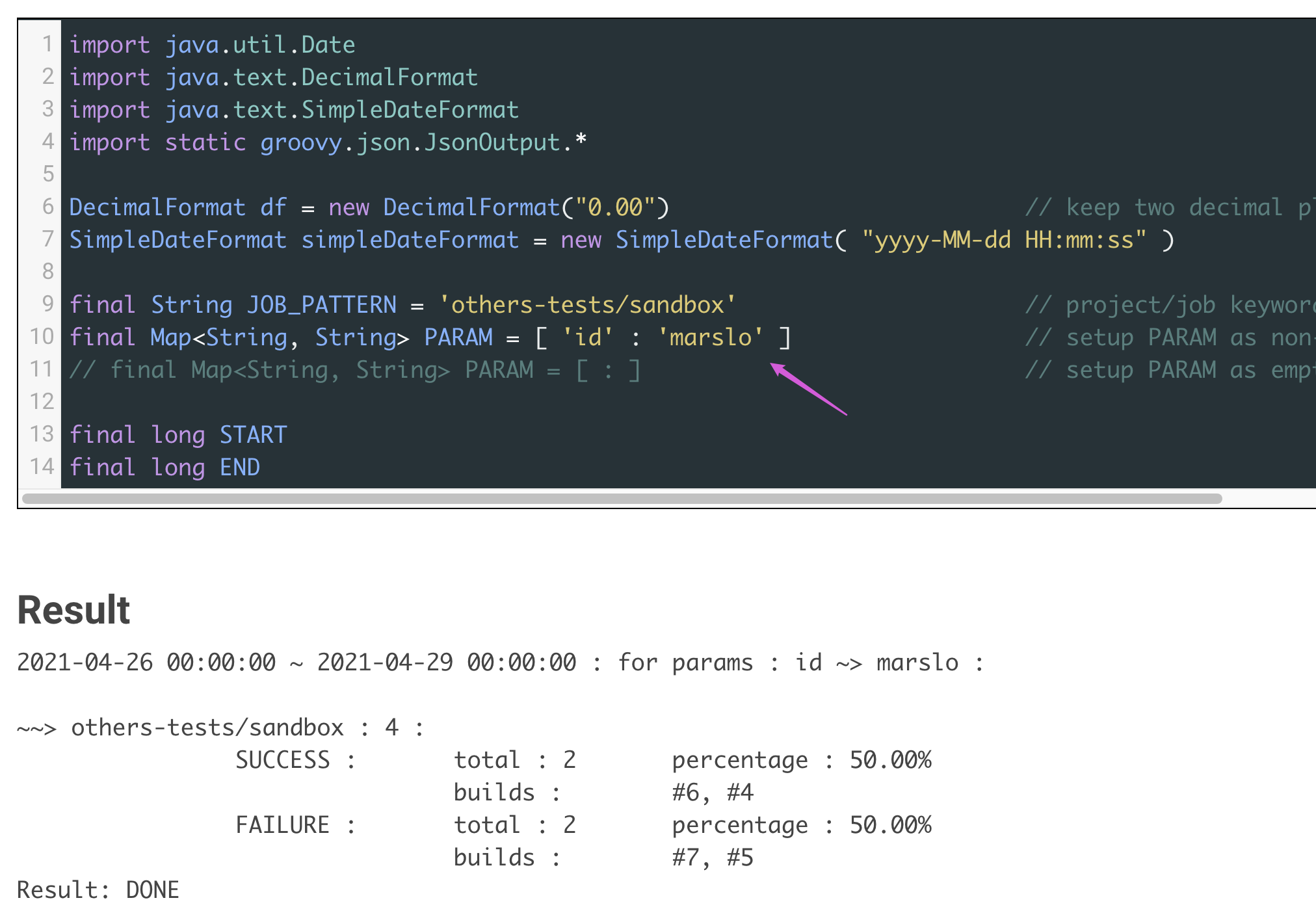 build-history-with-status-and-percentage-for-params