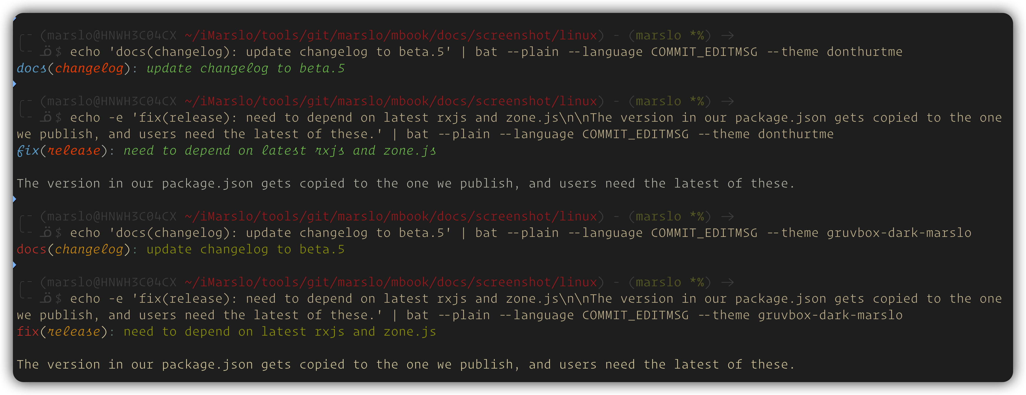 bat syntax for conventional commits