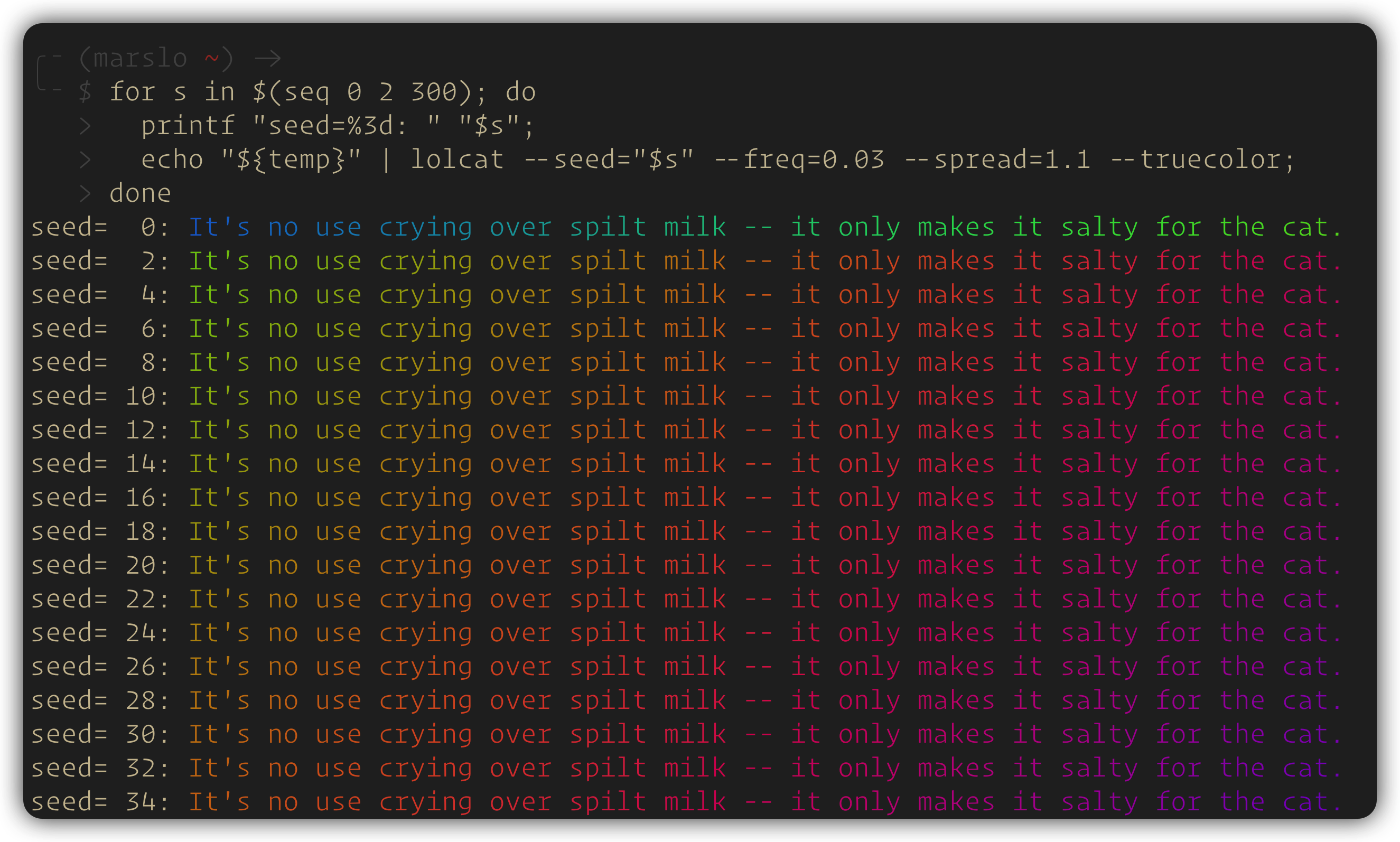 lolcat --seed