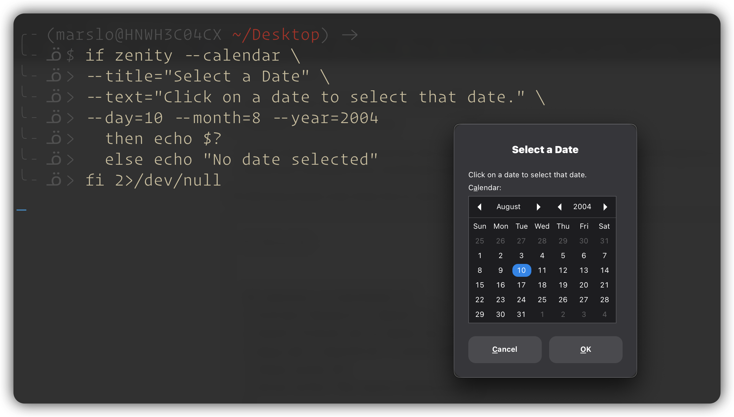 zenity calendar