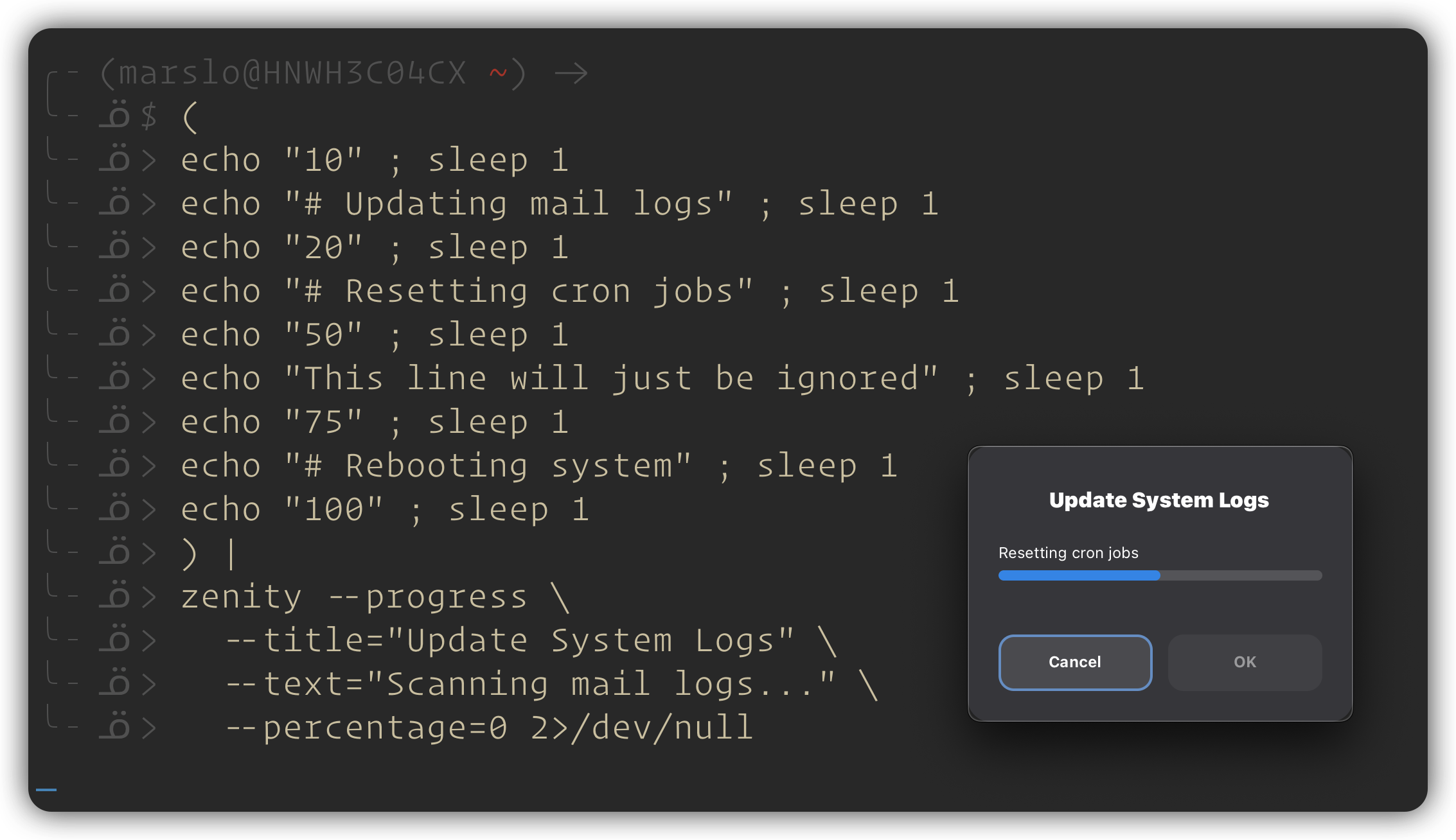 zenity progress bar