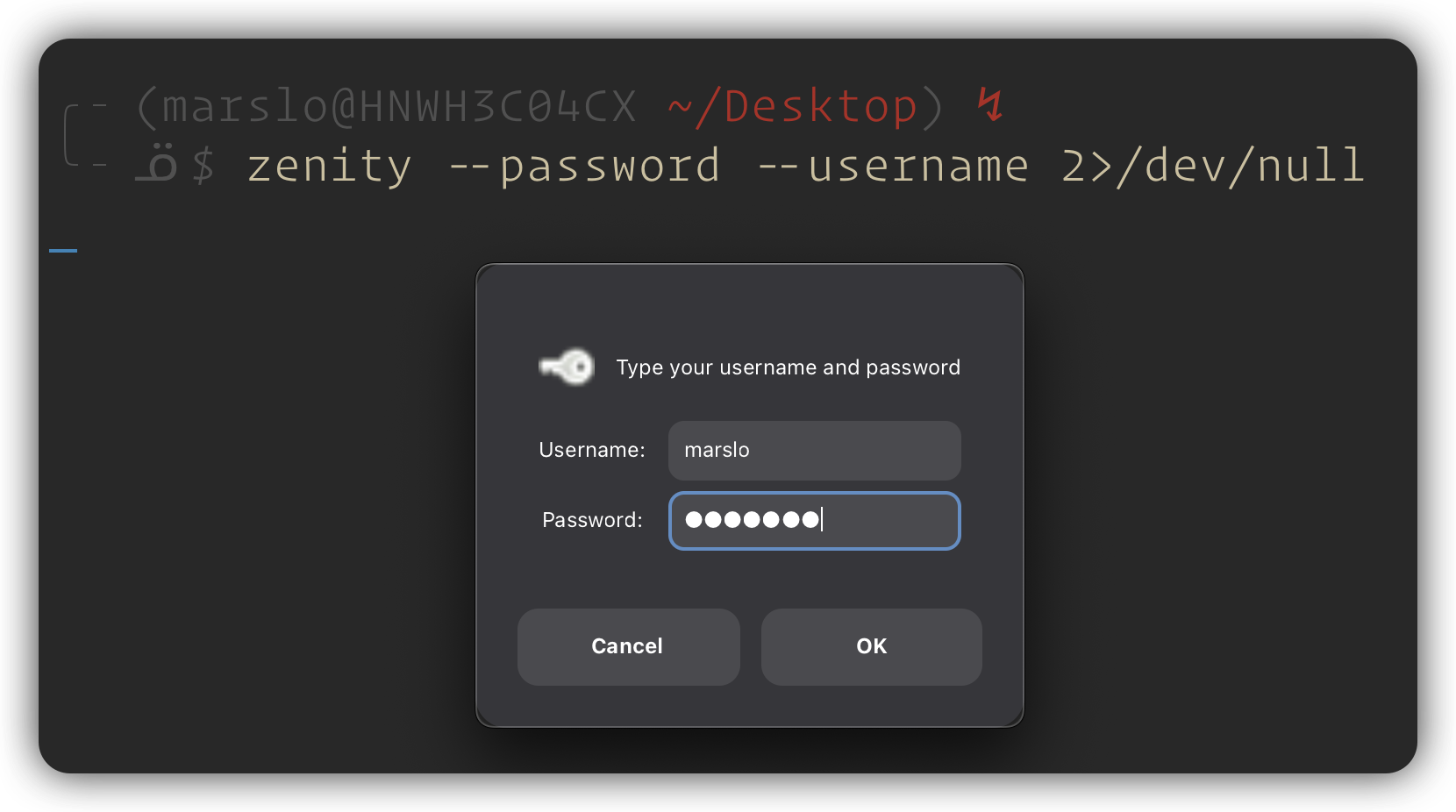 zenity password