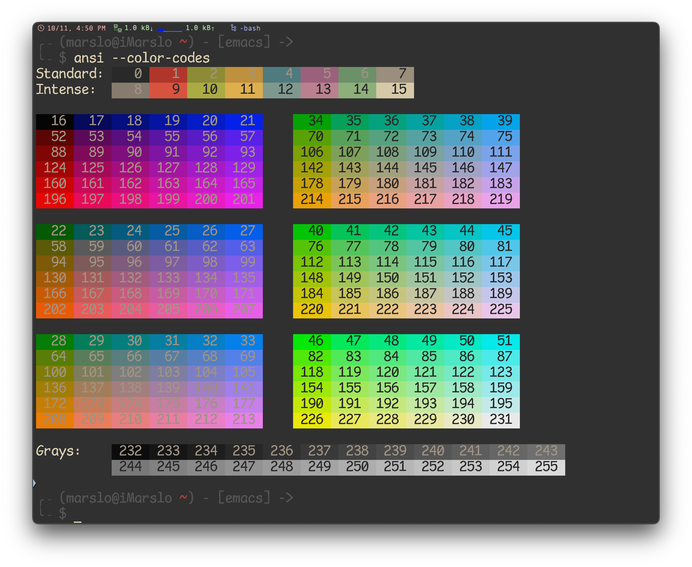 ansi color tables