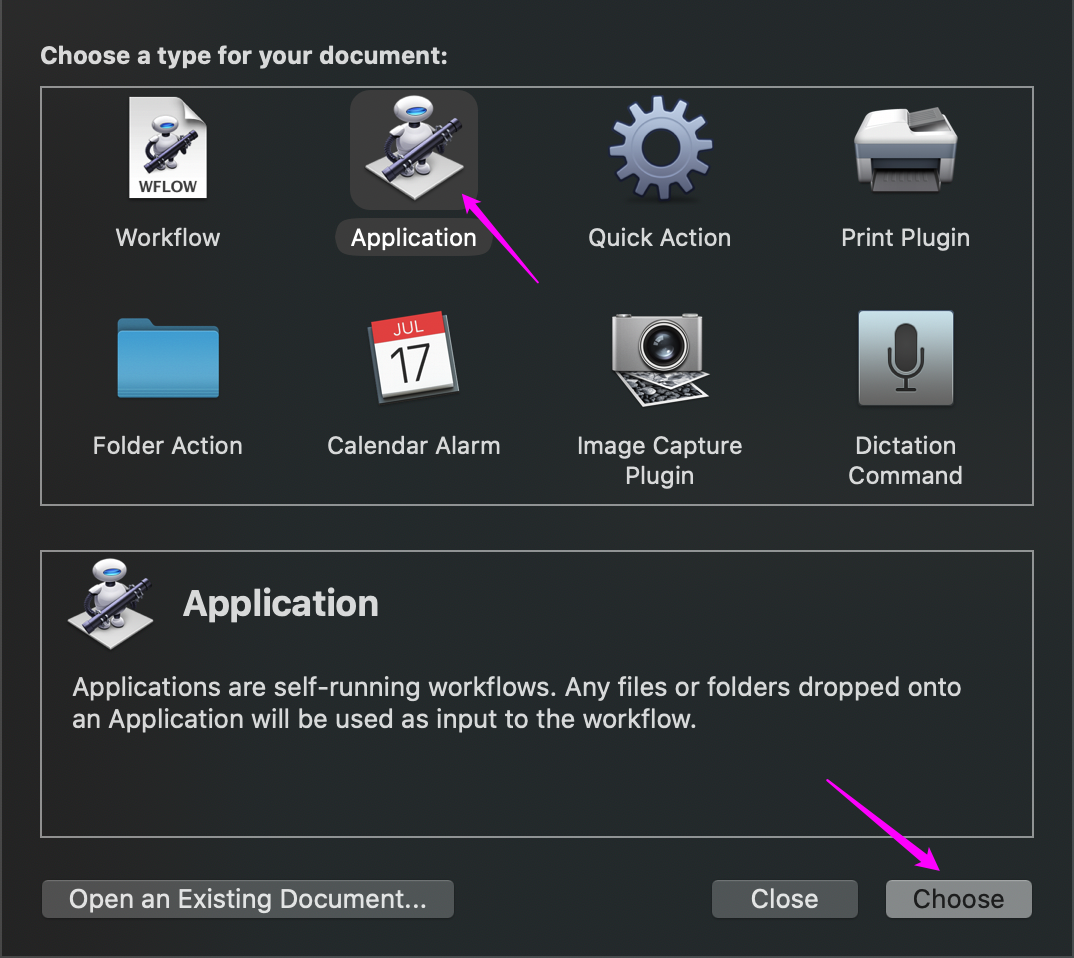 Automator.app » select Applicaiton